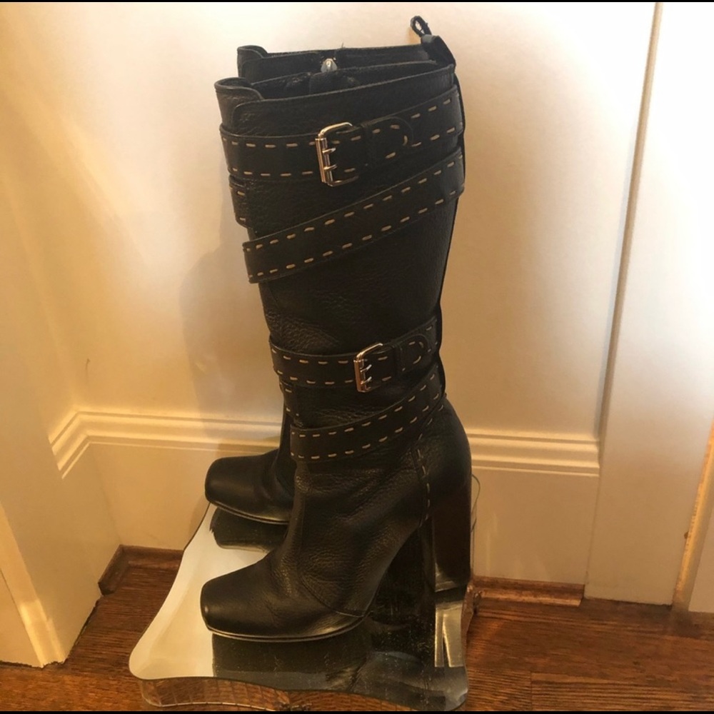 Fendi Black Selleria Mid Calf Boots Size 7